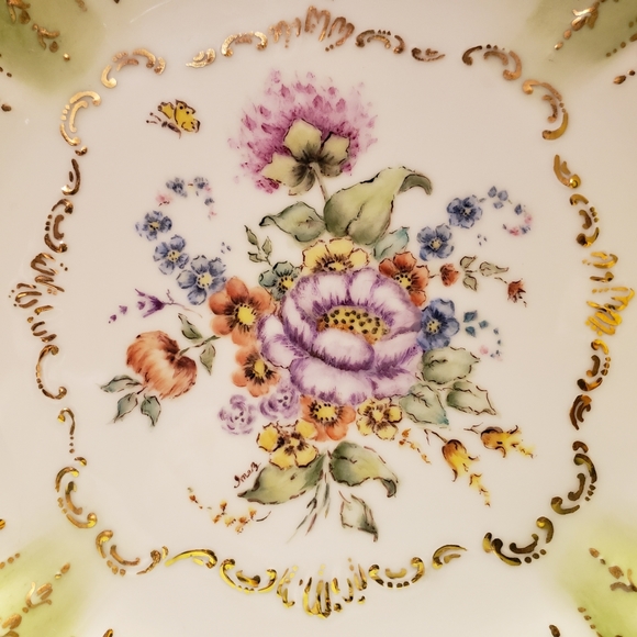Vintage Square Plate Limoge Floral Gold Accents - Picture 4 of 5